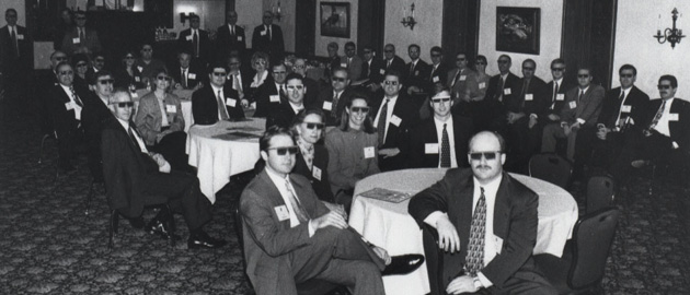 Black and white photo of conference